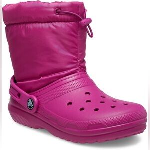 Crocs classic lined puff boots girls neo fuchsia fun new sz 4
